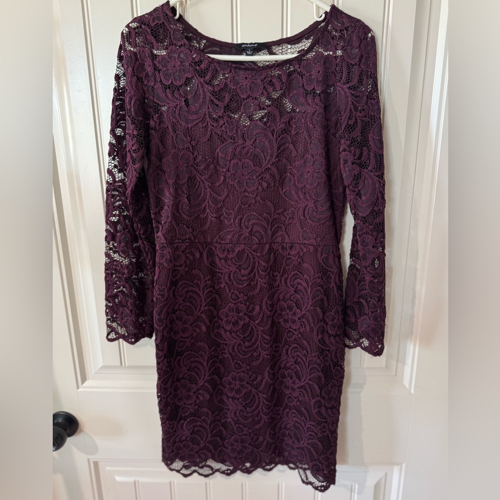 Ambiance Long Sleeve Lace Dress in Deep Purple